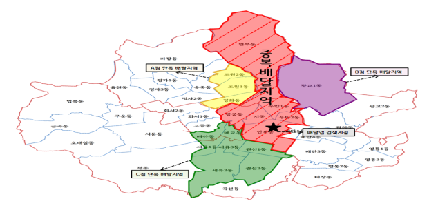 동일브랜드 가맹점 간 배달지역 중복 사례.png